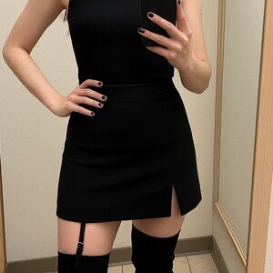 Vintage Y2K XOXO Black Mini Skirt w/ Front Slit | Size 5 | Made in USA